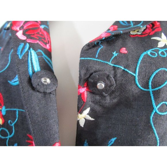 David Brook Floral Embroidered Black Shantung Silk Duster Coat Ladies XL EUC - Picture 10 of 16